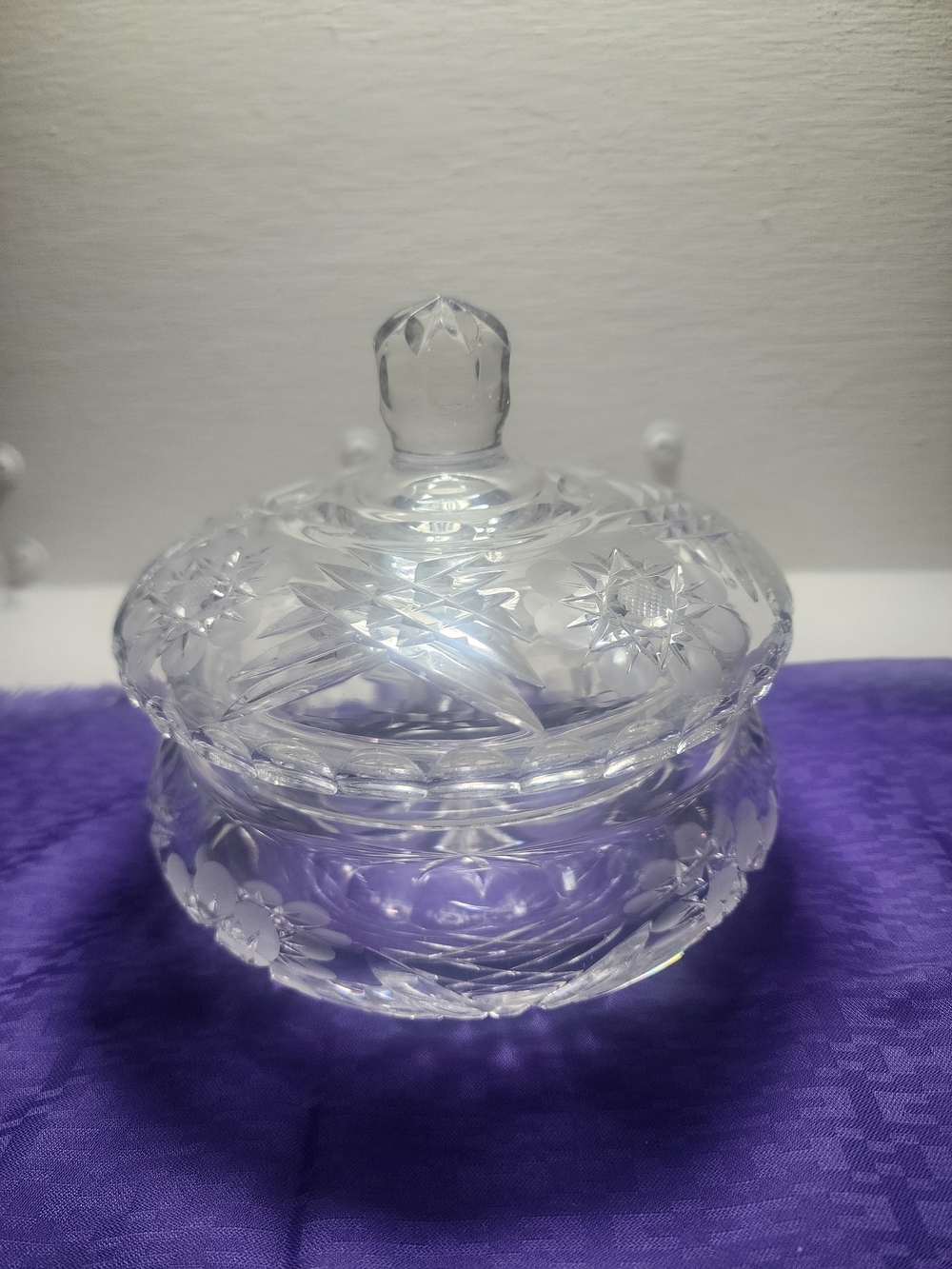Cut Crystal Covered Dish with Starburst Motif
